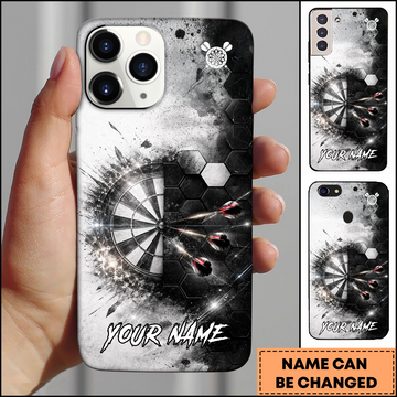 Maxcorners Darts Phonecase Black White Grunge Hexagon Dartboard Personalized Name 3D Phone Case