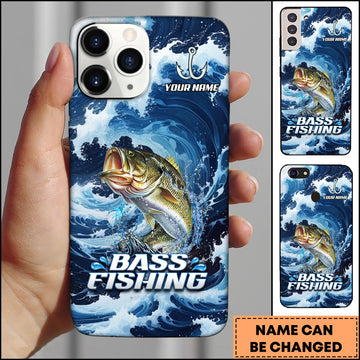 Maxcorners Fishing Blue Water Wave Premium Style Sport Personalized Name Phone Case (8 Fish Species)