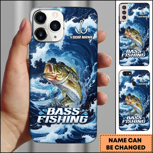 Maxcorners Fishing Blue Water Wave Premium Style Sport Personalized Name Phone Case (8 Fish Species)