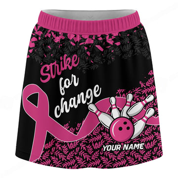 Maxcorners Customized Bowling Trouser Skirts With Shorts Underneath, Bowling Ribbon Strike For Change With Pockets
