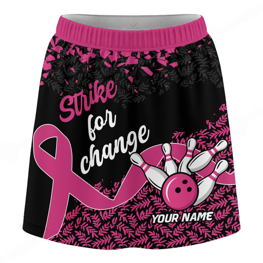 Maxcorners Customized Bowling Trouser Skirts With Shorts Underneath, Bowling Ribbon Strike For Change With Pockets