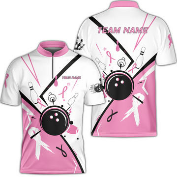 Maxcorners Custom Bowling Team Uniform Jerseys Pink and White sportswear with Ribbon, Bowling Shirt Personalized Name And Team Name