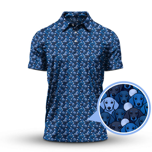 Maxcorners Dachshund Dog Pattern Golf Shirt With Navy Color , Funny Dachshund Golf Shirt For Golfers, Golf Gift For Dog Lover