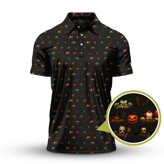 Maxcorners Halloween Golf Shirt For Golfer, Horror Pattern Golf Shirt, Crazy Golf Shirt For Men