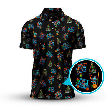 Maxcorners Funny Pattern Golf Shirt For Men, Christmas Golf Shirt, Xmas Golf Shirt, Neon Golf Shirt For Golfer