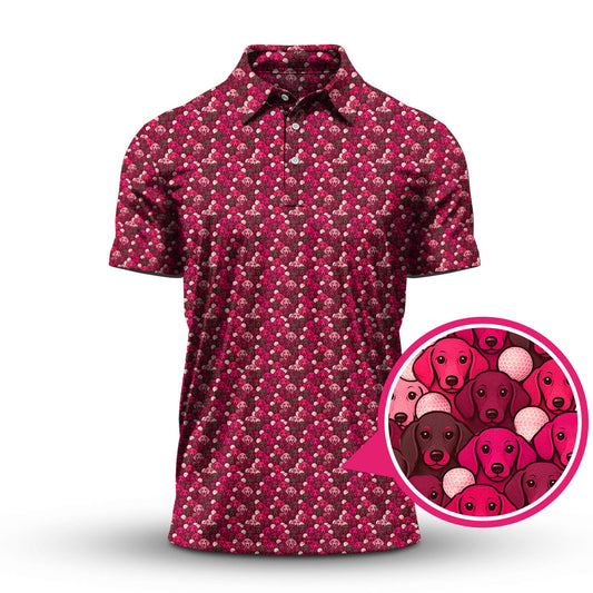 Maxcorners Dachshund Dog Pattern Golf Shirt With Pink Color , Funny Dachshund Golf Shirt For Golfers, Golf Gift For Dog Lover