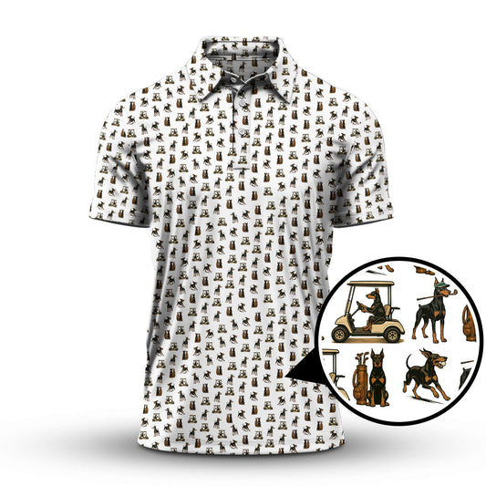 Maxcorners Doberman Pattern Golf Polos, Dog Golf Shirt For Golfers, Crazy Golf Shirts