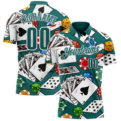Maxcorners Custom Teal White 3D Gambling Poker Performance Polo Shirt LM1009