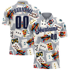 Maxcorners Custom Gray Navy 3D Gambling Poker Performance Polo Shirt LM1009