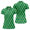 Maxcorners Lucky Four Leaf Clover Golf Ball Pattern Argyle Pattern St Patrick's Day Golf Shirt, Women's Golf Tops