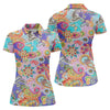 Maxcorners Vibrant Paisley Floral Patchwork Golf Polo Shirt, Ladies Golf Shirt, Golf Tops For Women LM1507