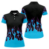 Maxcorners Black Cyan Purple Flame Sleeve Golf Shirt, Women's Golf Tops, Women’s Golf Apparel LM1507