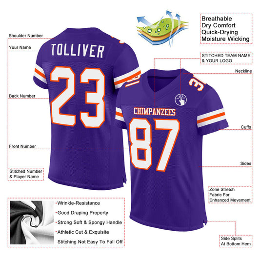Maxcorners Custom Purple White-Orange Mesh Authentic Football Jersey LM2605