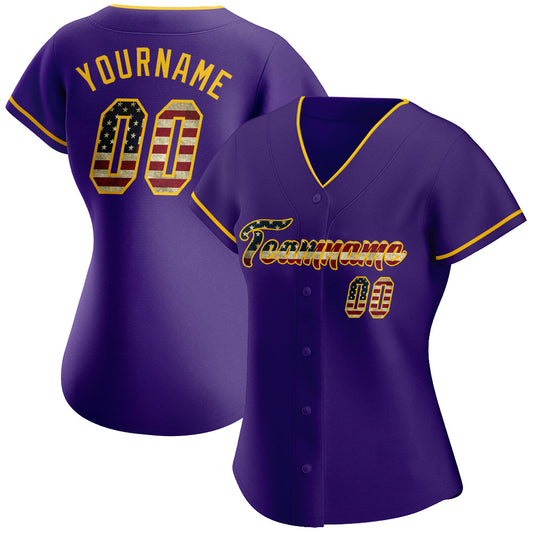Maxcorners Custom Gold Vintage USA Flag-Purple Premium Baseball Jersey LM0210