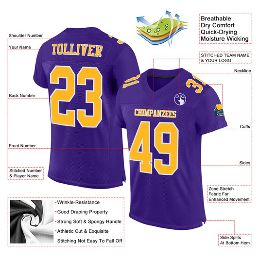 Maxcorners Custom Purple Gold-White Mesh Authentic Football Jersey LM2605