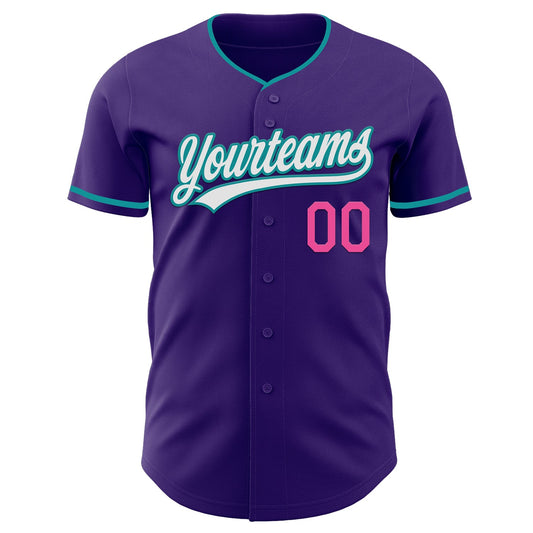 Maxcorners Custom Purple White Teal-Pink Authentic Baseball Jersey LM2605