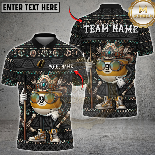 Maxcorners Billiards Native Western Cowboy 9 Ball Design Personalized Name 3D Unisex Shirt