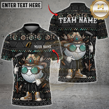 Maxcorners Golf Native Western Cowboy Ball Clubs Design Personalized Name 3D Unisex Shirt