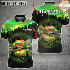 Maxcorners Darts Neon Shamrock Lips Dartboard Personalized Name 3D Unisex Shirt