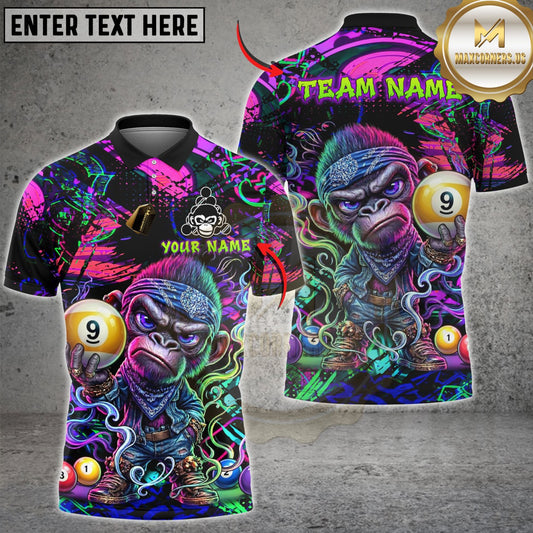 Maxcorners Billiard Angry Monkey Pool 9 Ball Neon Graffiti Customized Name, Team Name 3D Shirt
