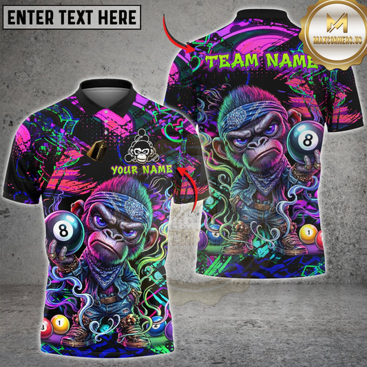 Maxcorners Billiard Angry Monkey Pool 8 Ball Neon Graffiti Customized Name, Team Name 3D Shirt