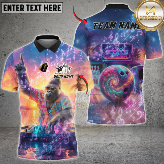 Maxcorners Bowling DJ Gorilla Music Sunset Customized Name, Team Name 3D Shirt