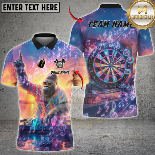 Maxcorners Darts DJ Gorilla Music Sunset Customized Name, Team Name 3D Shirt
