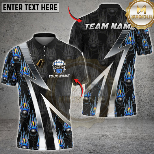 Maxcorners Bowling Fire Ball Pattern Multicolor Customized Name, Team Name 3D Shirt (4 Colors)