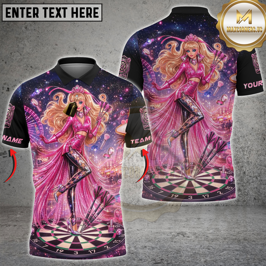 Maxcorners Darts Sparkle Princess Dartboard Design Personalized Name 3D Unisex Shirt