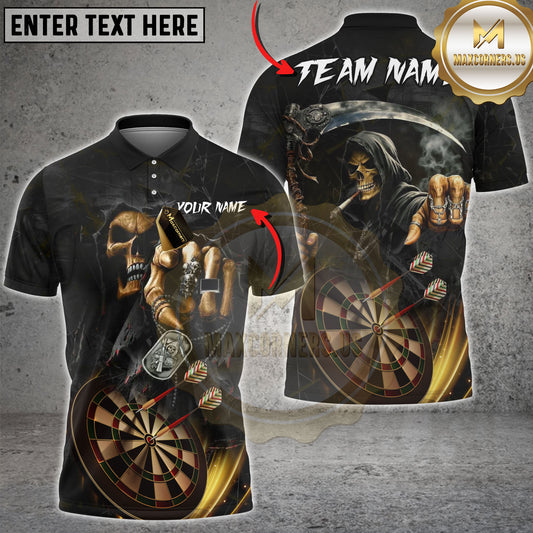 Maxcorners  Skull Reaper Darts Multicolor Personalized Name, Team Name Shirt (4 Colors)