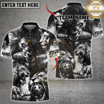 Maxcorners Black White Lion Bowling Ball Personalized Name, Team Name 3D Shirt