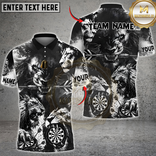 Maxcorners Darts Black White Lion Dartboard Personalized Name, Team Name 3D Shirt