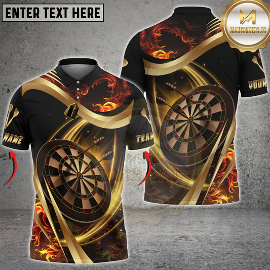 Maxcorners Darts Luxury Gold Flame Dartboard Design Multicolor Customized Name Team Name 3D Shirts