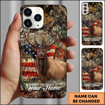 Maxcorners Elk Hunting American Flag Personalized Name Phone Case