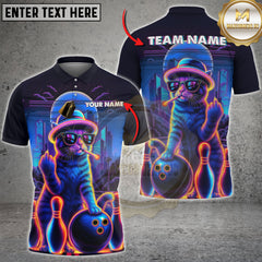 Maxcorners Bowling Cat Neon Style Multicolor Customized Name, Team Name 3D Shirts