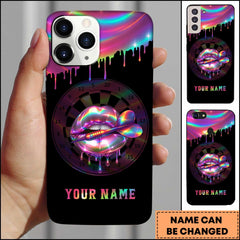 Maxcorners Darts Iridescent Neon Melting Lips Personalized Name 3D Phone Case