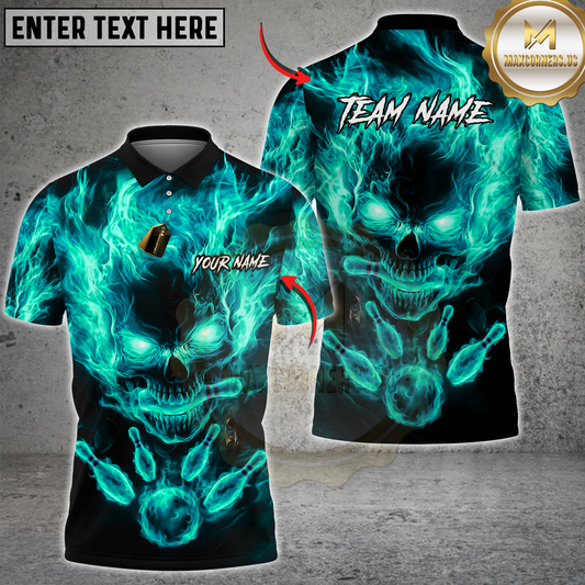 Maxcorners Bowling Flame Skull Bowling Pins Multicolor Customized Name, Team Name 3D Shirts