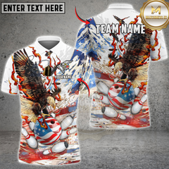 Maxcorners Bowling Eagle USA Flag Bowling Ball & Pins Flame Personalized Name, Team Name 3D Shirt