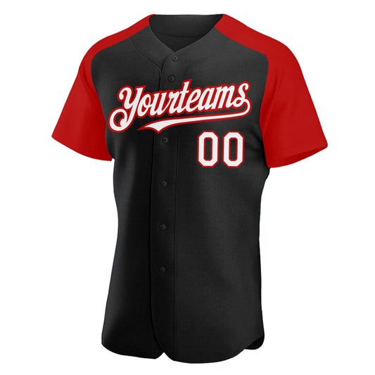 Maxcorners Custom Black White-Red Authentic Raglan Sleeves Baseball Jersey LM2605
