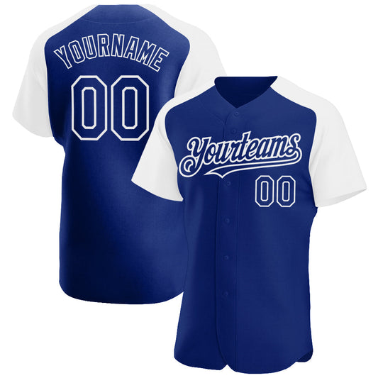 Maxcorners Custom Royal White Authentic Raglan Sleeves Baseball Jersey LM2605