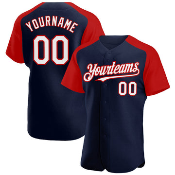 Maxcorners Custom Navy White-Red Authentic Raglan Sleeves Baseball Jersey LM2605
