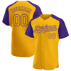 Maxcorners Custom Gold Purple Authentic Raglan Sleeves Baseball Jersey LM2605