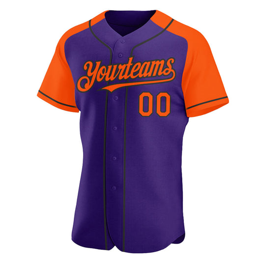 Maxcorners Custom Purple Orange-Black Authentic Raglan Sleeves Baseball Jersey LM2605