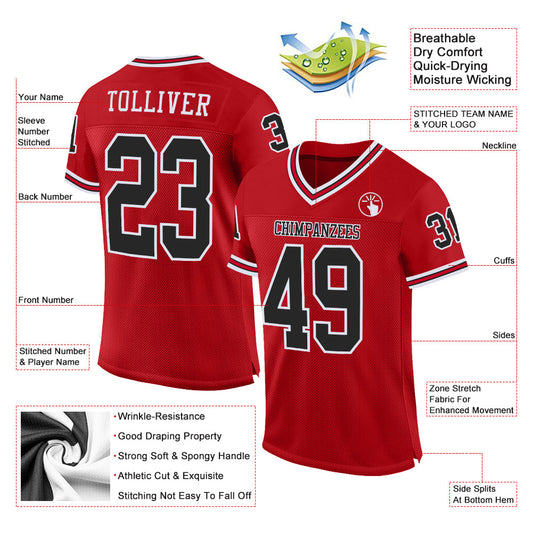 Maxcorners Custom Red Black-White Mesh Authentic Throwback Football Jersey LM2605