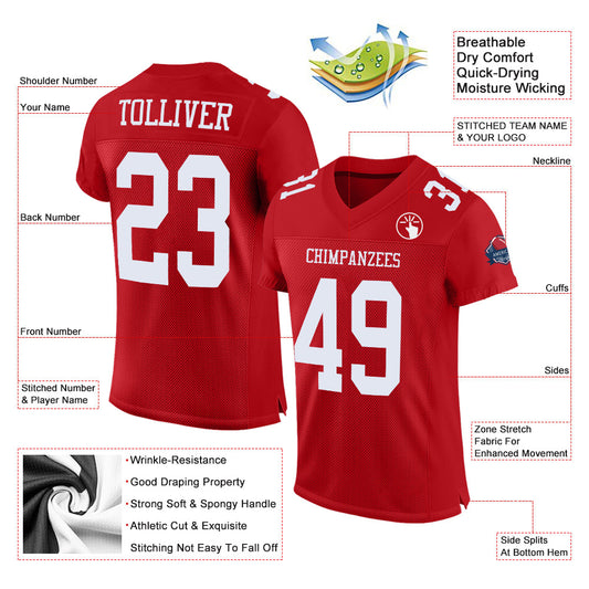 Maxcorners Custom Red White Mesh Authentic Classic Football Jersey LM2605