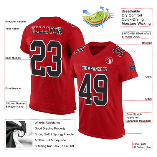 Maxcorners Custom Red Black-White Mesh Authentic Football Jersey LM2605