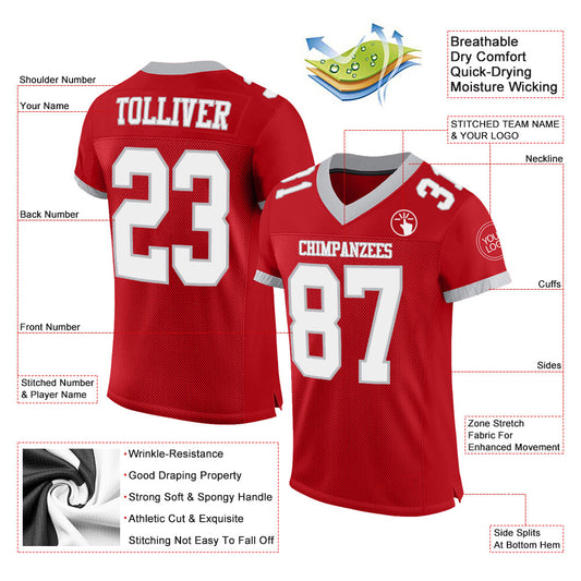 Maxcorners Custom Red White-Gray Mesh Authentic Football Jersey LM2605