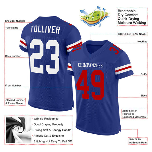 Maxcorners Custom Royal White-Red Mesh Authentic Classic Football Jersey LM2605