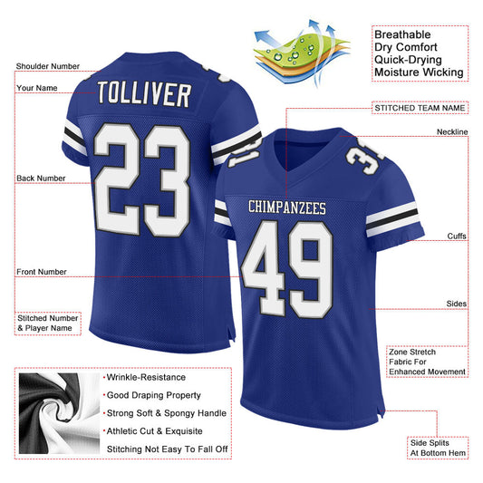 Maxcorners Custom Royal White-Black Mesh Authentic Classic Football Jersey LM2605