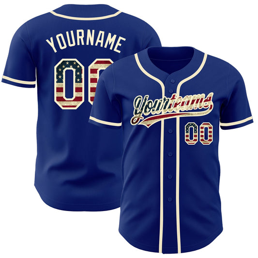 Maxcorners Custom Gold Vintage USA Flag-Black Premium Baseball Jersey LM0210